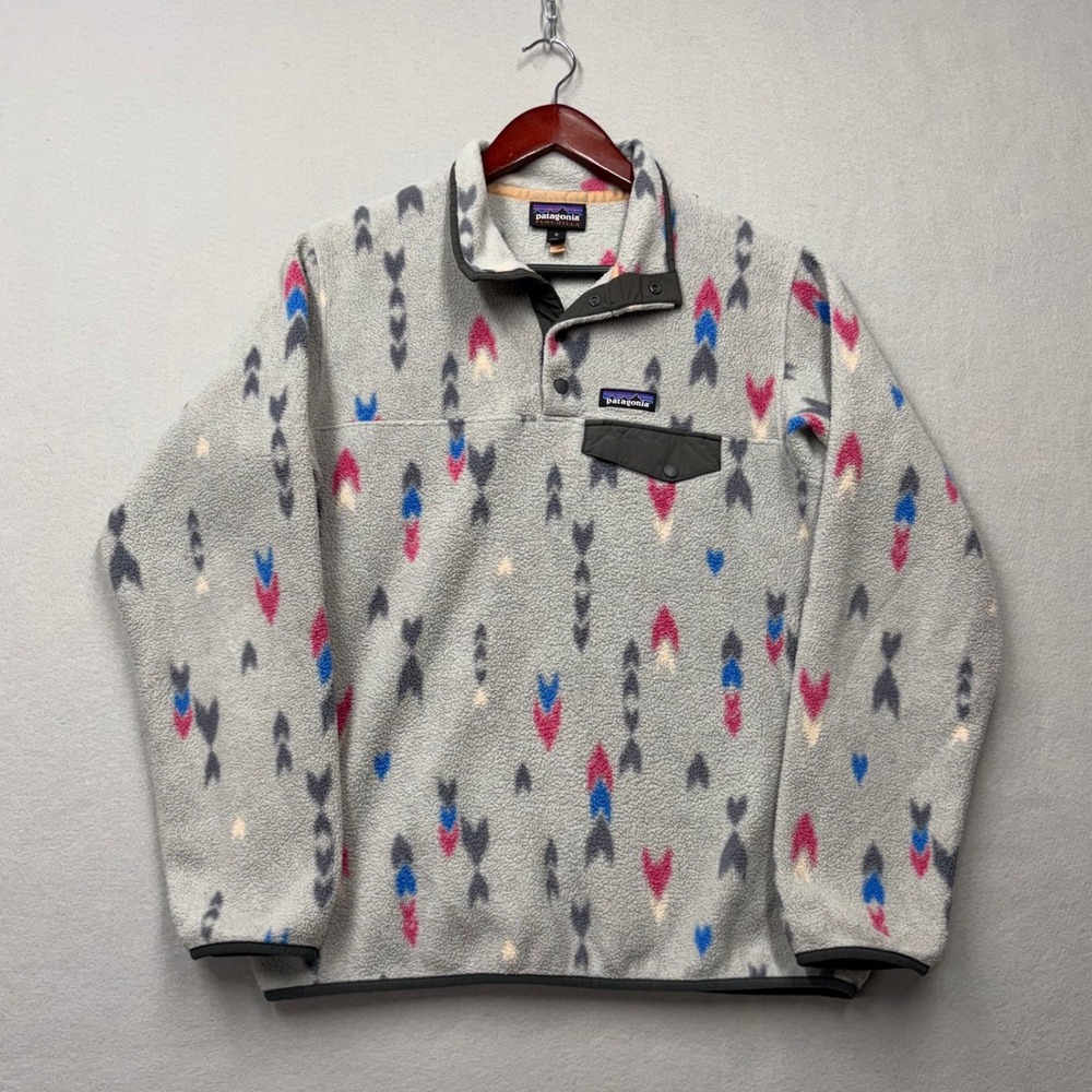 Patagonia Synchilla Snap-T Fleece Women M Gray Arrow Print Pullover STY25455